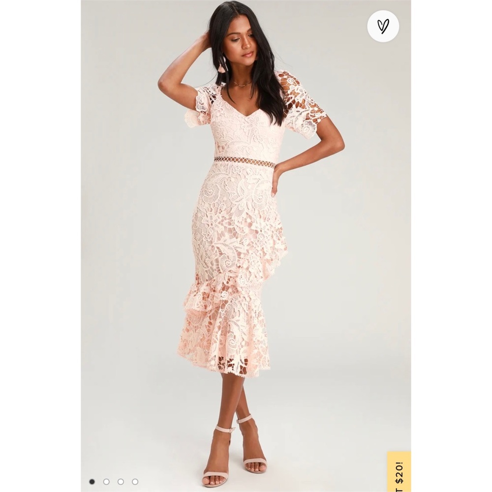Briarwood blush pink lace ruffled midi dress💕